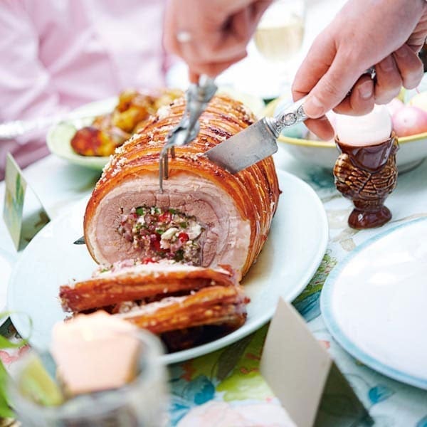 Roast stuffed pork belly