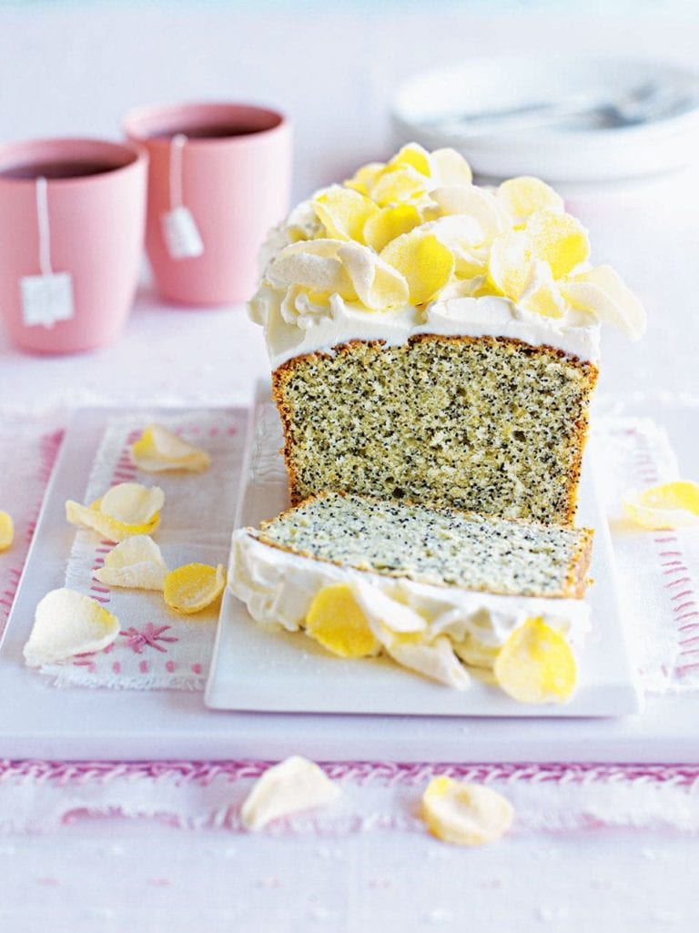 Lemon and poppy seed loaf cake with cream cheese frosting