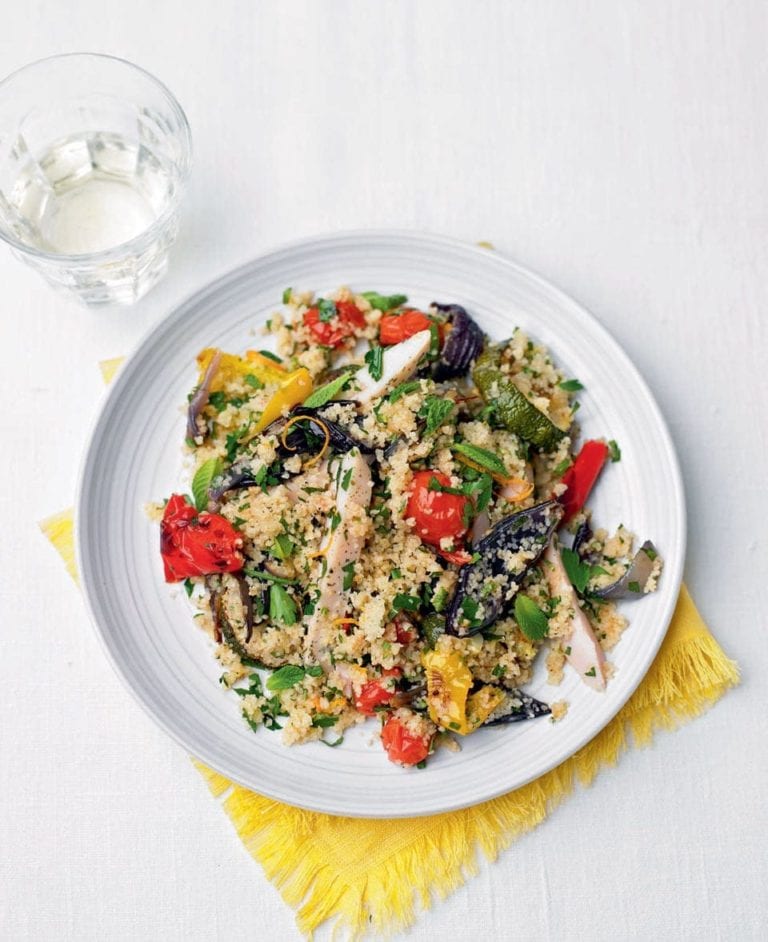 Smoked chicken and roasted vegetable barley couscous