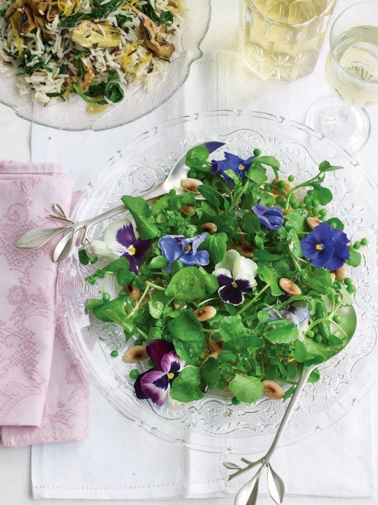 Watercress, pea and almond salad