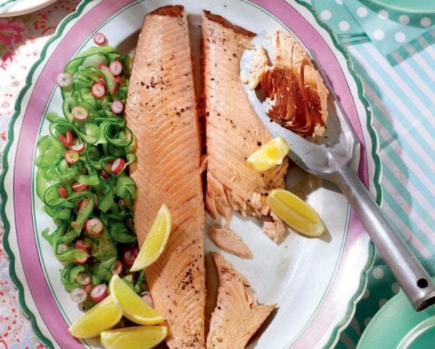 Tea-poached side of salmon