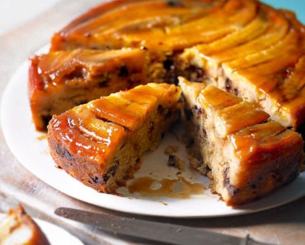 Upside-down apricot cake with amaretto mascarpone cream