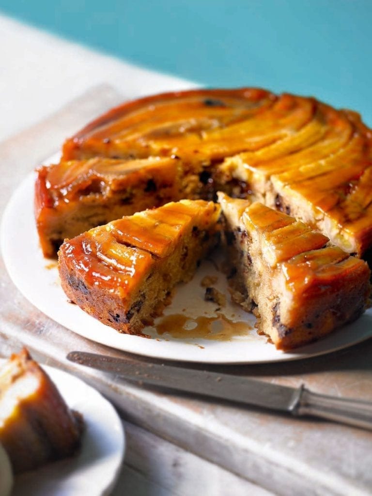 Chocolate banana upside-down cake