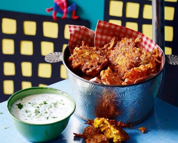 Carrot and ginger bhajis with coriander dip