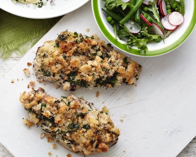 Quick crusted pork with warm butter bean salad