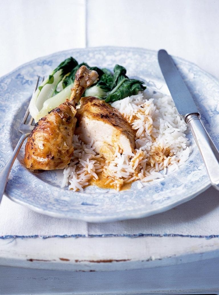 Oriental roast chicken with coconut gravy