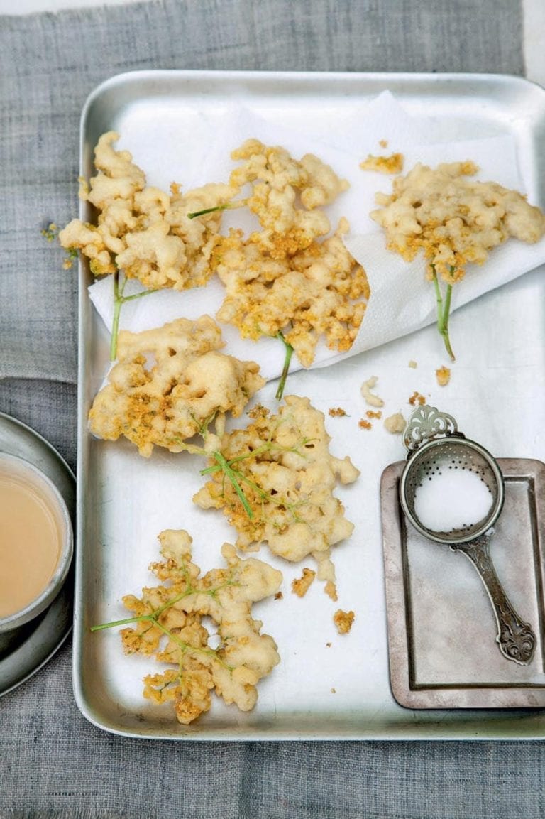 Elderflower tempura with elderflower dipping sauce