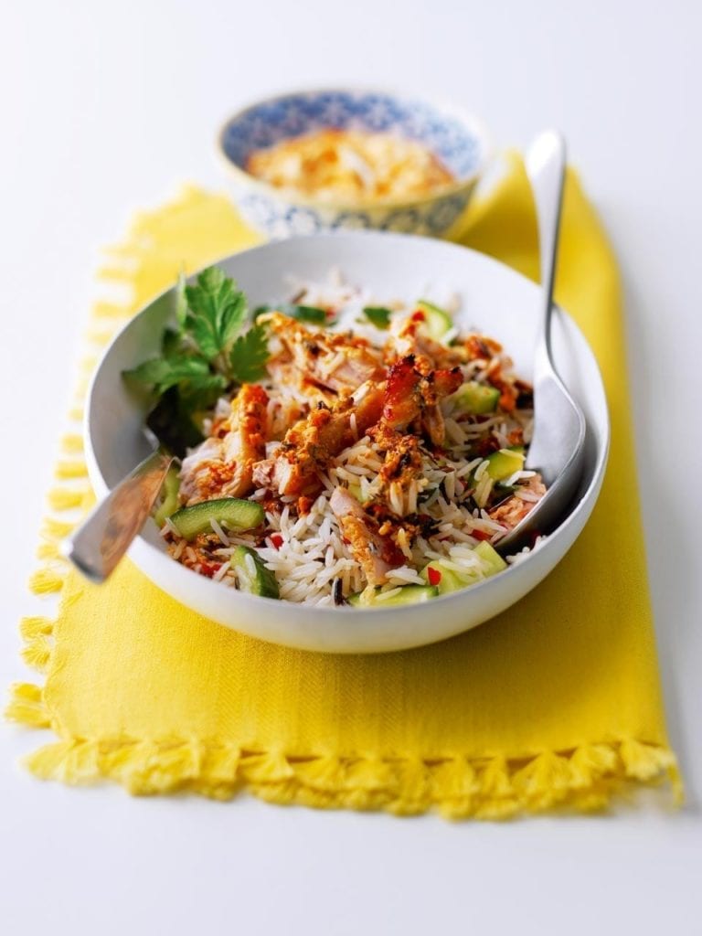 Yogurt and harissa chicken and rice salad recipe | delicious. magazine