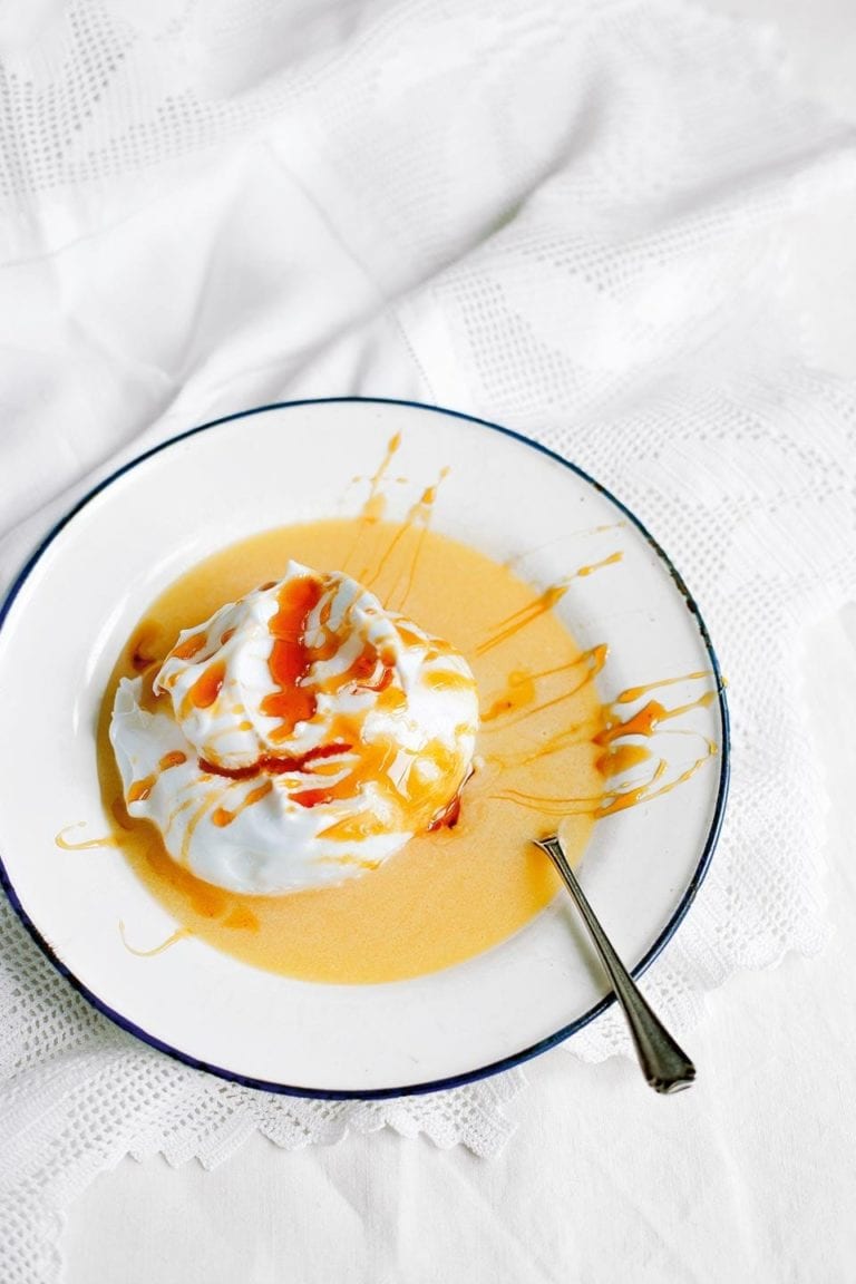 Floating clouds in elderflower custard with syrup