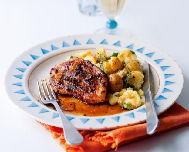 Lemony lamb chops with crushed new potatoes