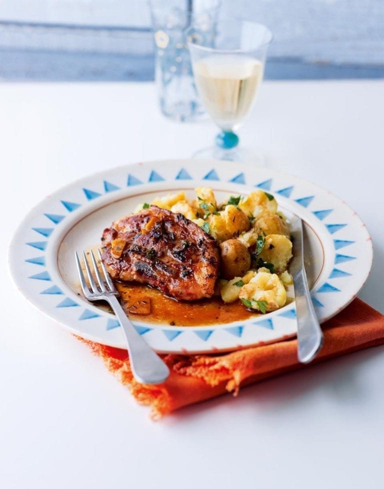 Lemony lamb chops with crushed new potatoes