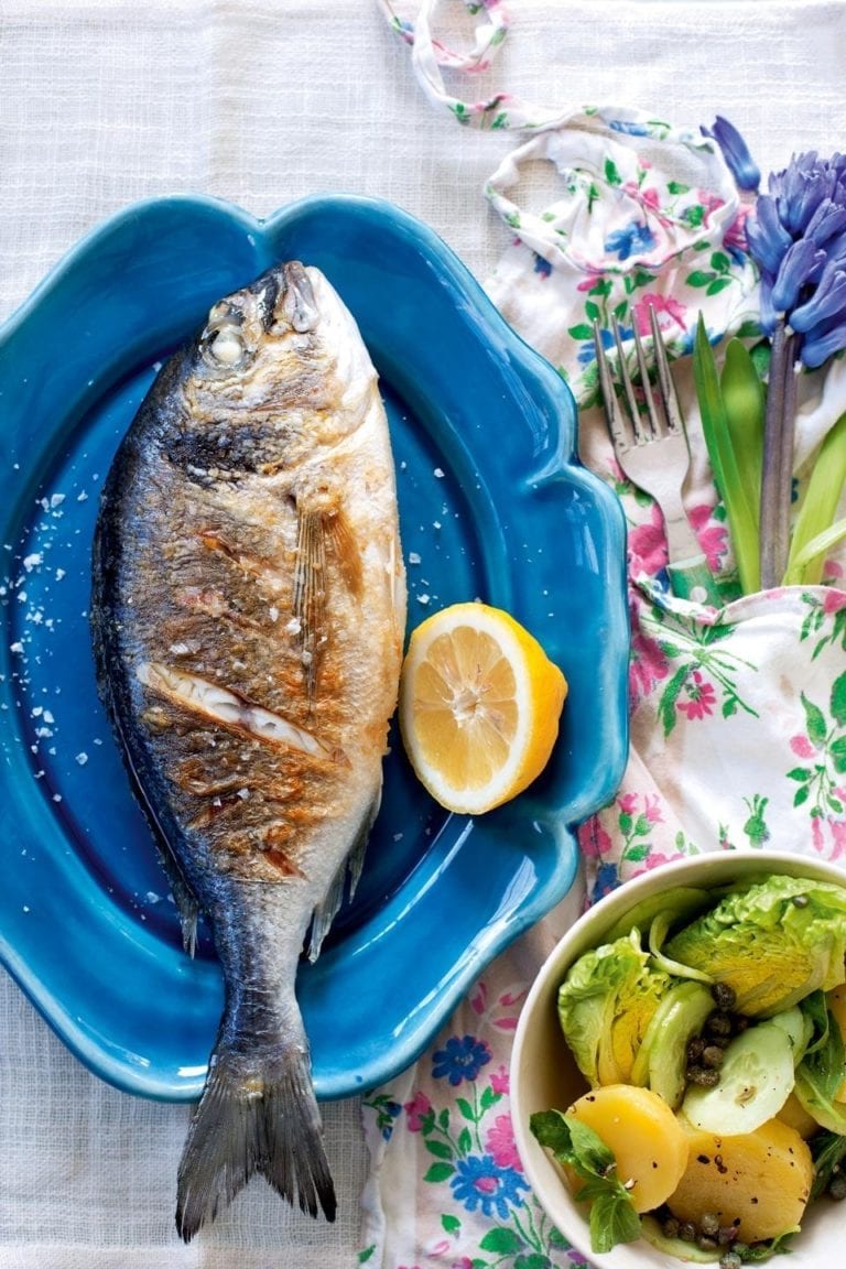 Griddled black bream with warm potato salad