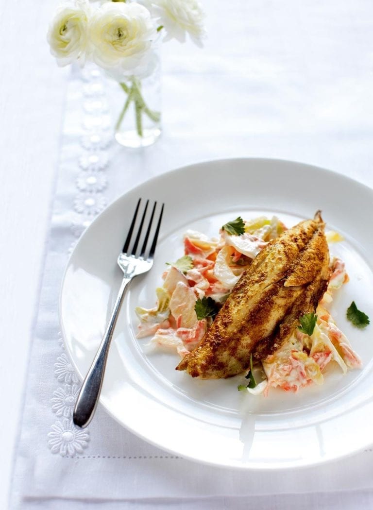 Spicy grilled mackerel with fennel coleslaw