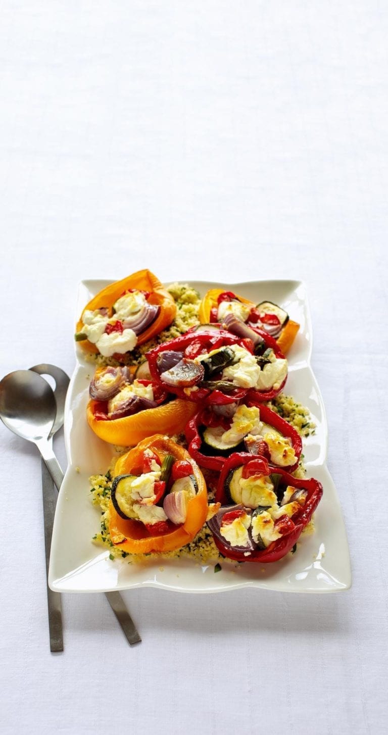 Roasted peppers with herb couscous recipe | delicious. magazine