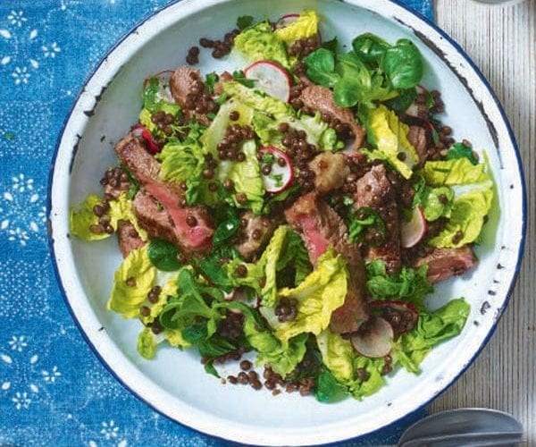 Warm beef and lentil spring salad