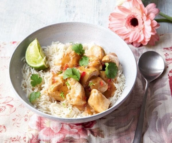 Stir-fried brown rice with holy basil sauce