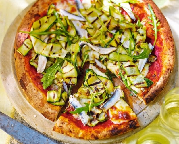 A courgette-topped pizza