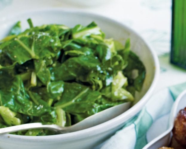 Wilted spring greens with wild garlic