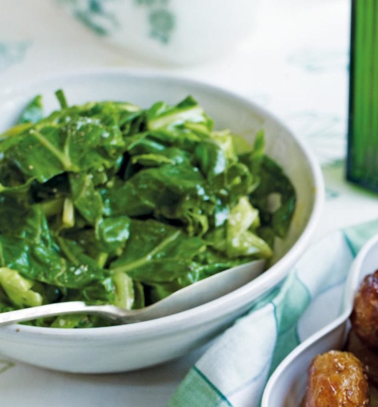 Wilted spring greens with wild garlic