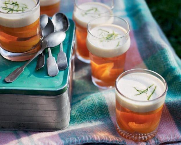 Orange-scented wine jellies with ginger syllabub cream