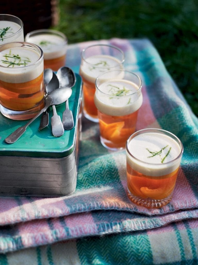 Peach, rosé and custard jellies