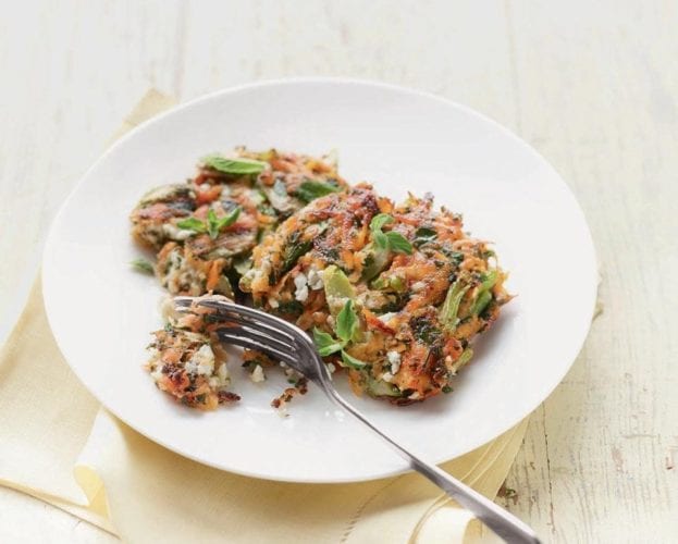 Asparagus, sweet potato and feta fritters