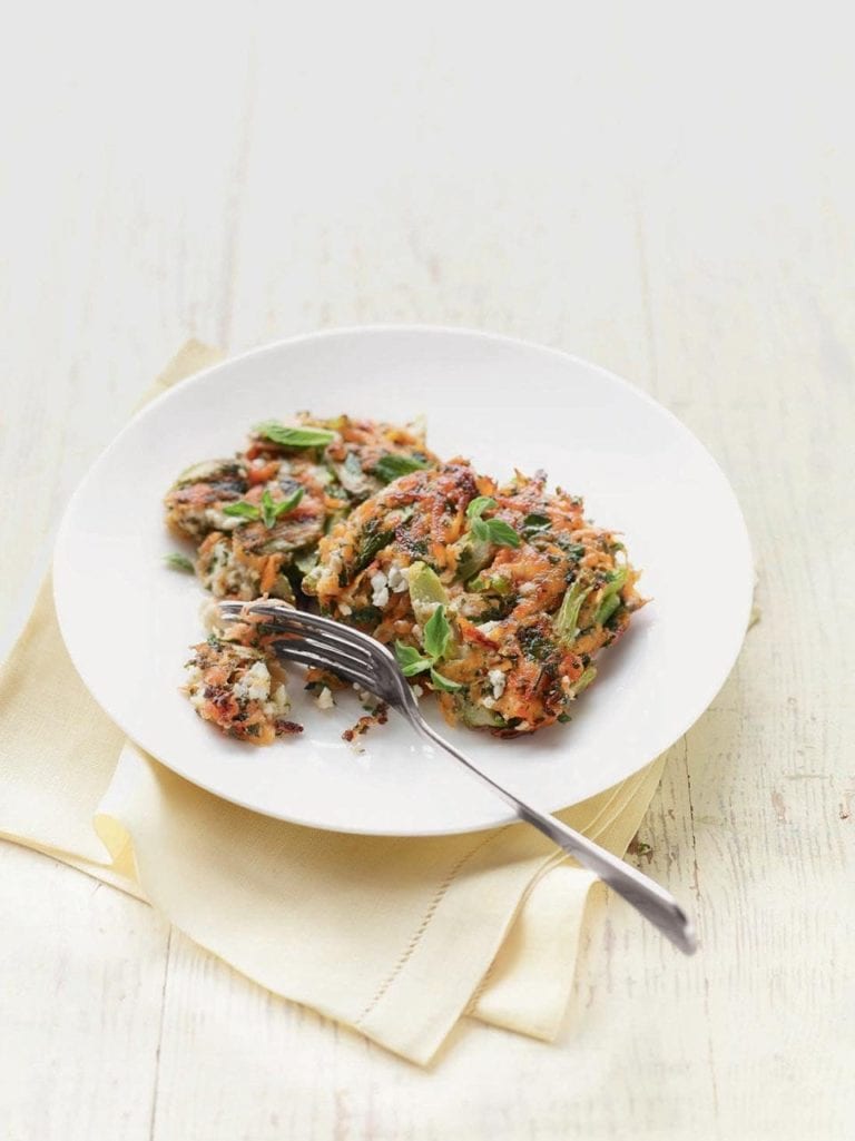 Asparagus, sweet potato and feta fritters