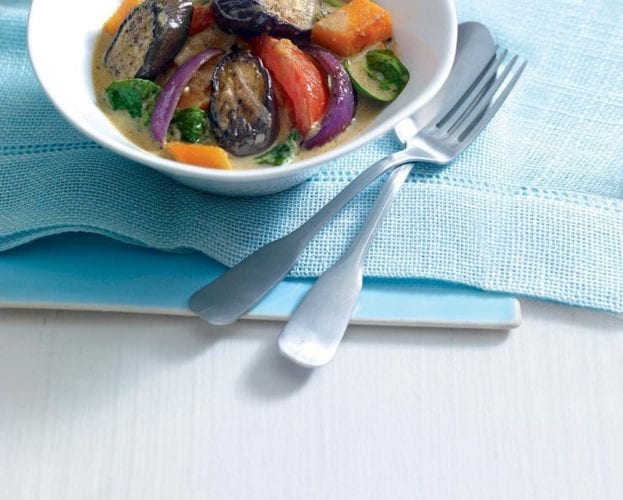 Aubergine and squash Thai green curry