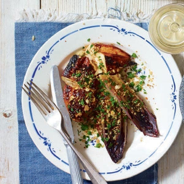 Honey-glazed chicken with caramelised chicory