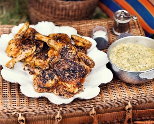 Spatchcocked roast chicken with herbed ricotta stuffing