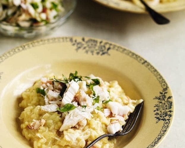 Fennel and mascarpone risotto with scallops and prosciutto