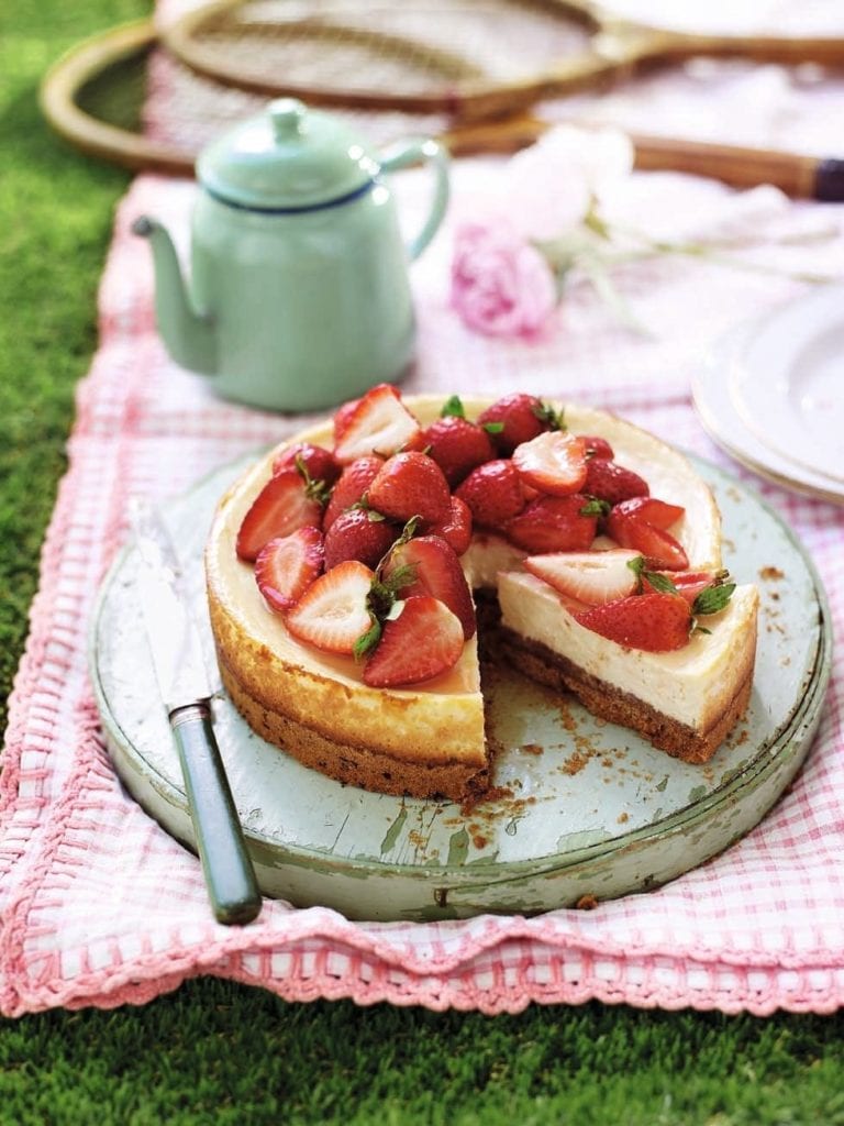 Strawberry and vanilla baked cheesecake