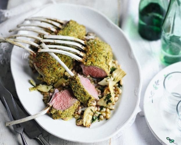 Rack of lamb with new potatoes and honey sauce