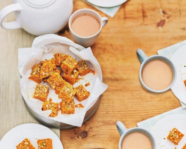 Carrot burfi with cardamom, pistachio and almond