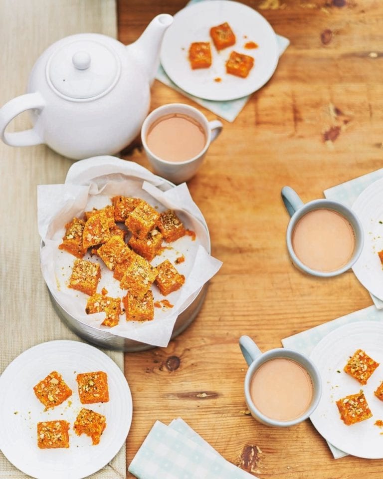 Carrot burfi with cardamom, pistachio and almond