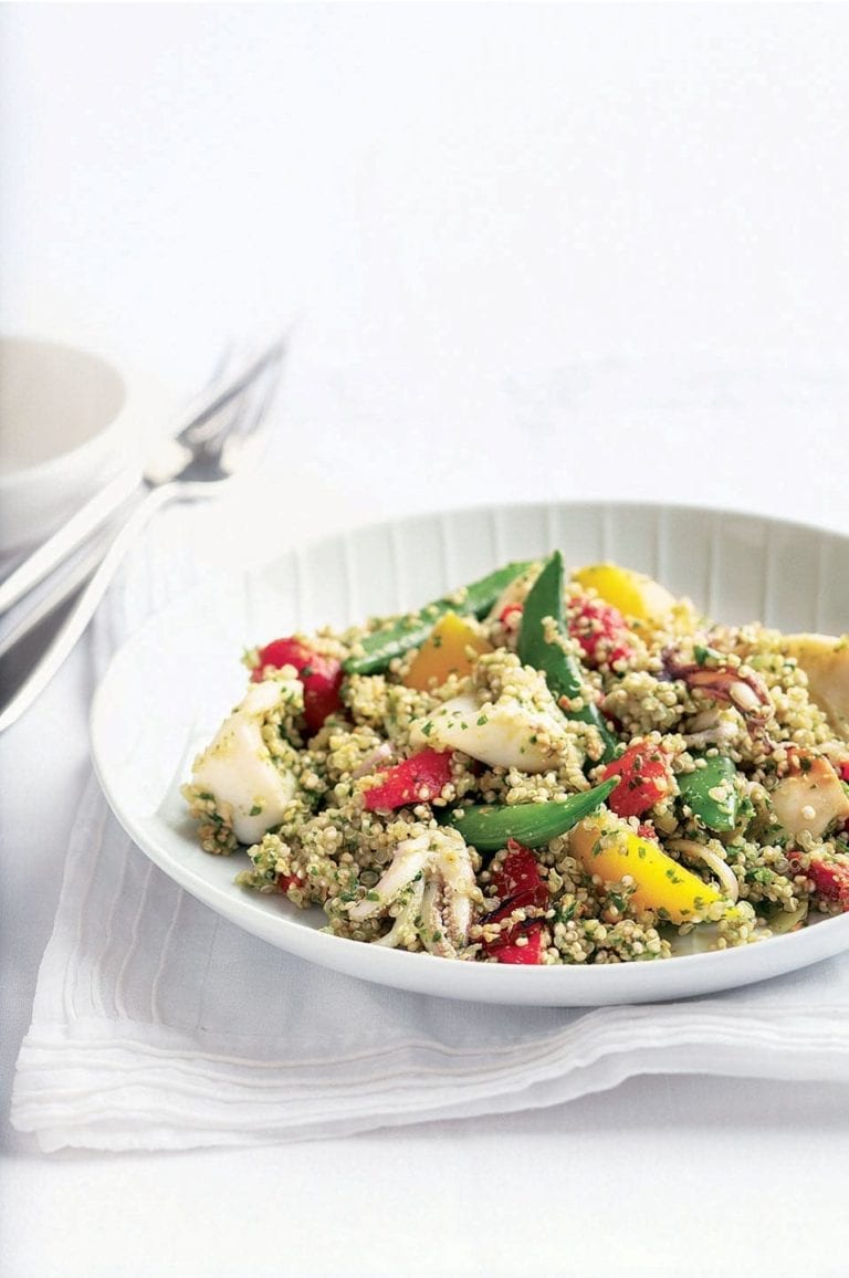 Roasted red pepper, squid and quinoa salad