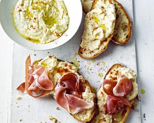 Cannellini beans and rosemary on bruschetta