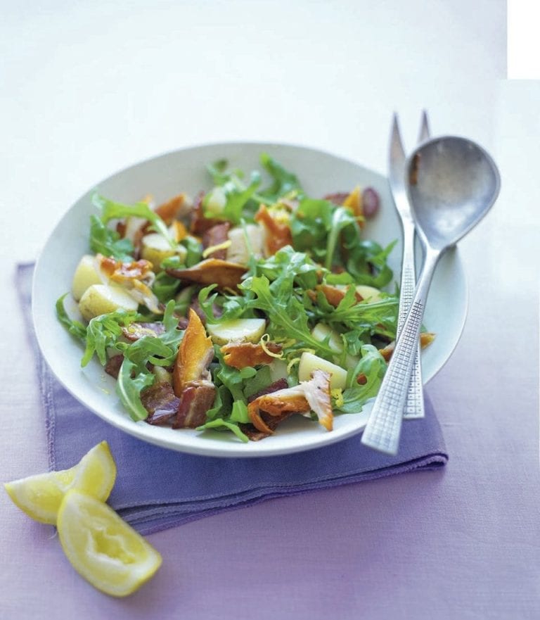 Warm new potato, rocket and smoked mackerel salad