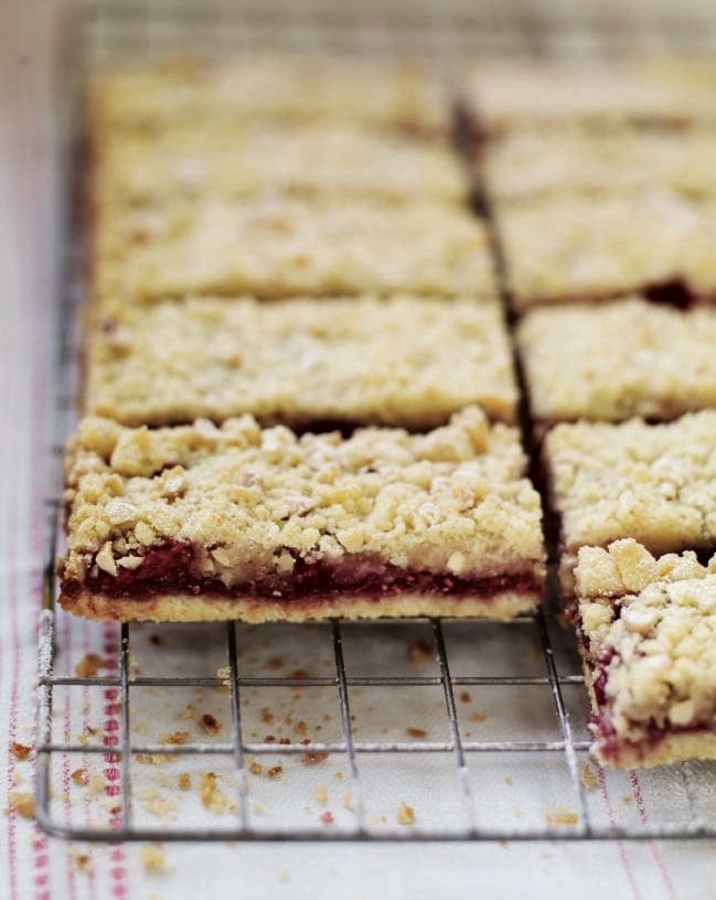 Baked raspberry and almond crumble cake bars