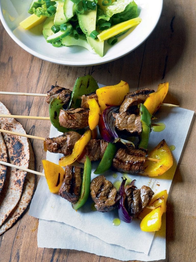 Marinated beef skewers