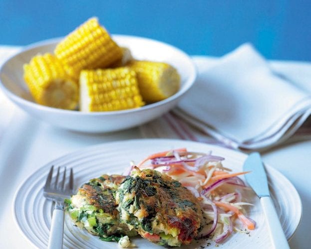 Cheesy bean burgers with easy slaw