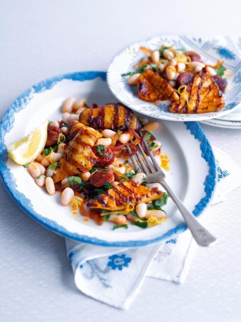 Barbecued smoky squid salad