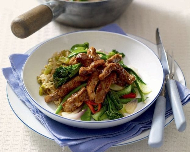 Sticky chilli and black bean pork with egg-fried rice
