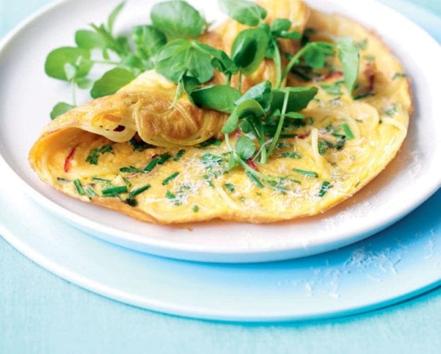 Spaghetti, herb and Parmesan omelette