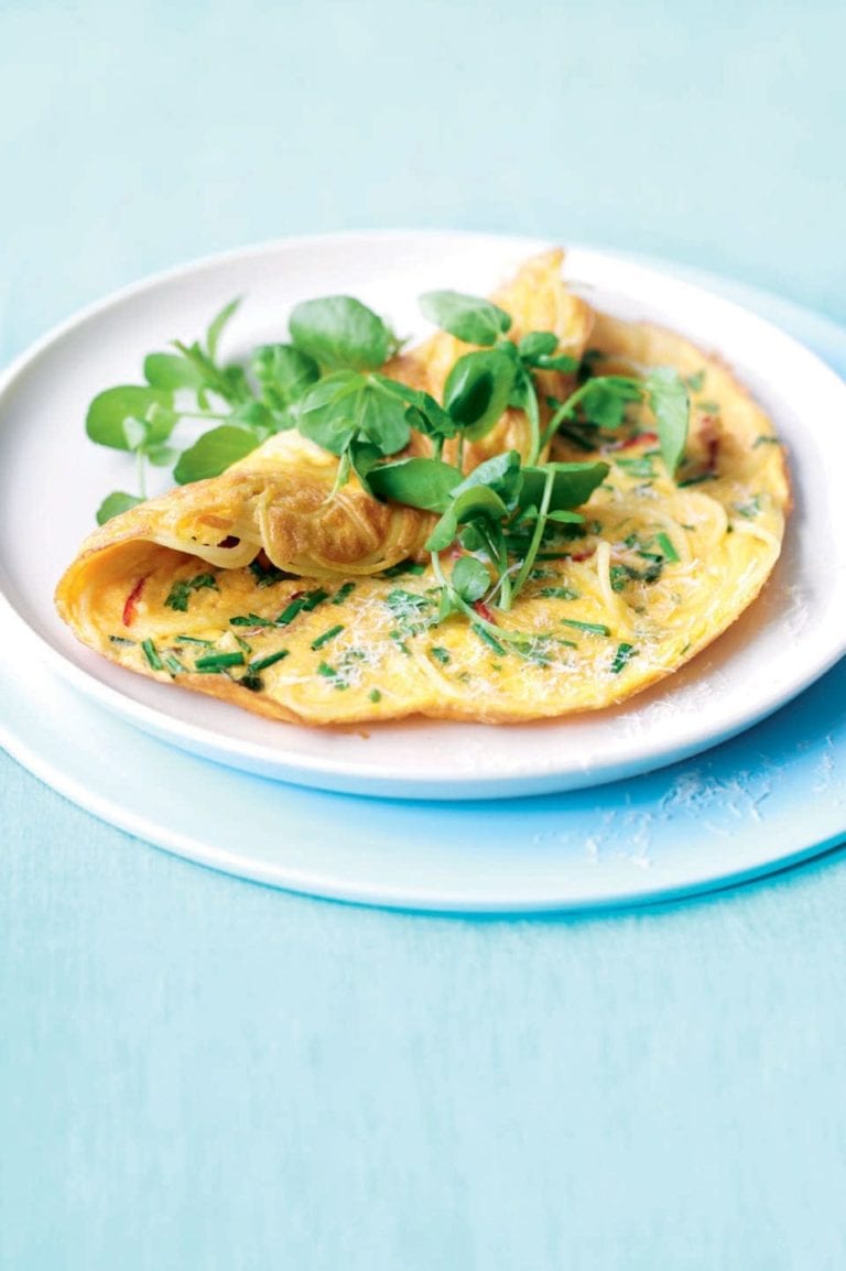 Spaghetti, herb and Parmesan omelette