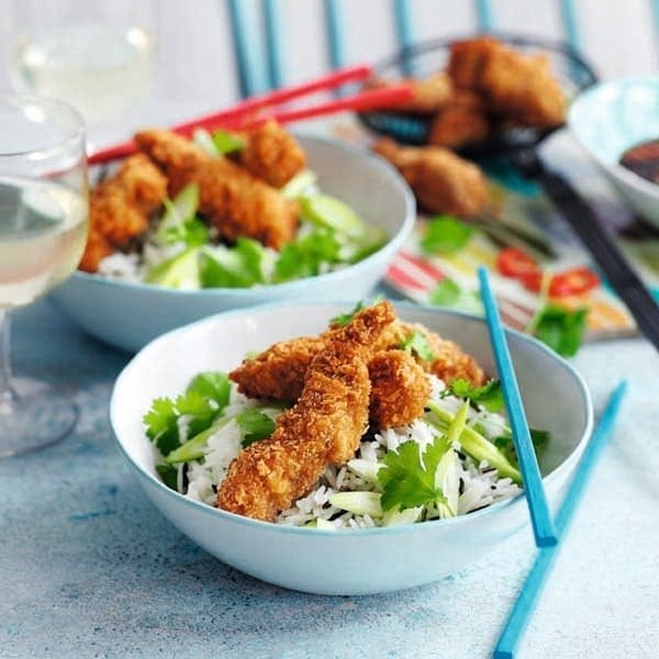 Crispy pork with coriander rice