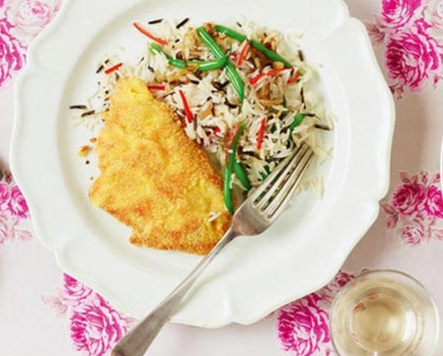 Quick crusted pork with warm butter bean salad