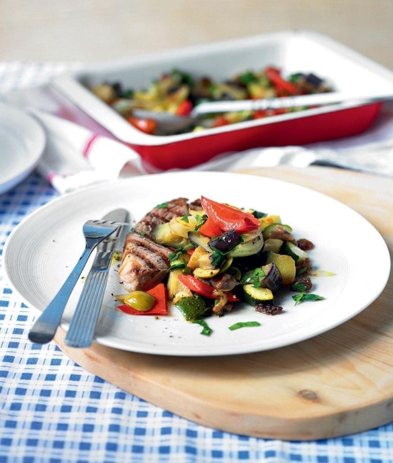Grilled lamb with roasted caponata
