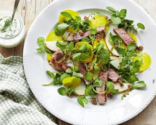 Warm beef, beetroot and rocket salad