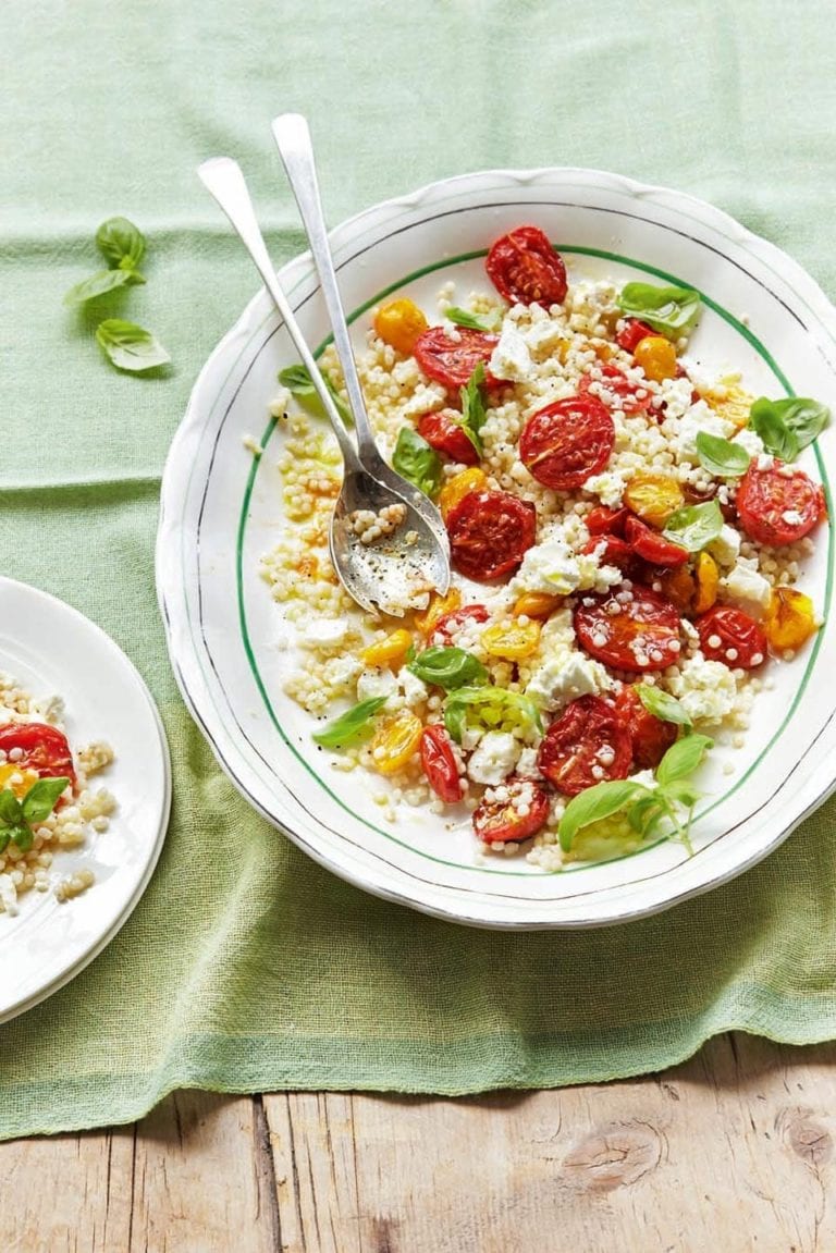 Roasted tomato, giant couscous, feta and basil salad